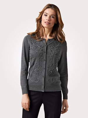 Cardigan with ribbon and faux pearls
