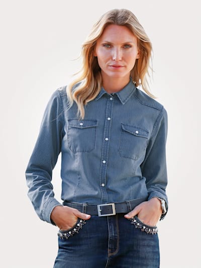 Denim blouse with a striped pattern